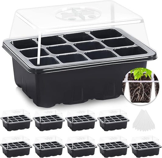 MIXC 10 Packs Seed Starter Tray Seed Starter Kit with Humidity Dome (120 Cells Total Tray) Seed Starting Trays Plant Starter Kit and Base Mini Greenhouse Germination Kit for Seeds Growing Starting