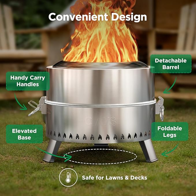 CIAYS Smokeless Firepit, 21 Inch Fire Pit for Outside with Patented Technology, Large Fire Pit for Patio with Steel Grill Rack, Fire Poker, and Bag, Easy Setup and Storage, Wood Burning