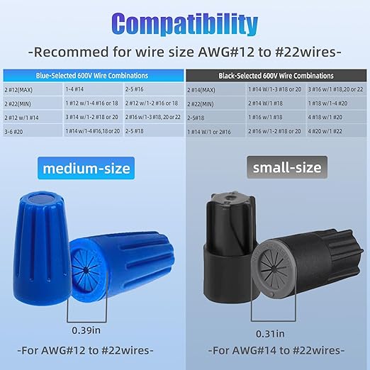 30PCS Waterproof Wire Electrical Connectors 22AWG-12AWG, Outdoor Seal Electrical Twist Nuts Caps Cable Terminal Connector for Landscape Light, Irrigation Valves, Wet Location Installation, Black&Blue