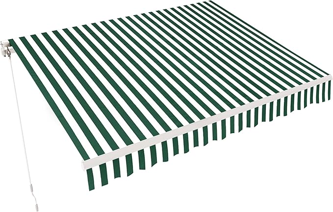 MCombo 11.5x9.5 Feet Manual Retractable Patio Door Window Awning Sunshade Shelter Outdoor Canopy, 1210 (Green with White Stripes, 11.5'(L) x 9.5'(W))