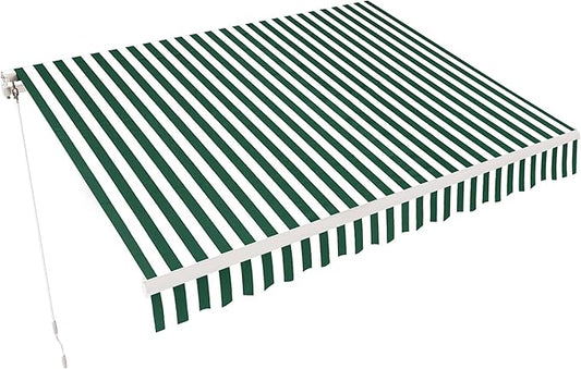 MCombo 13.2x7.8 Feet Manual Retractable Patio Door Window Awning Sunshade Shelter Outdoor Canopy,1308 (Green with White Stripes, 13.2'(L) x 7.8'(W))