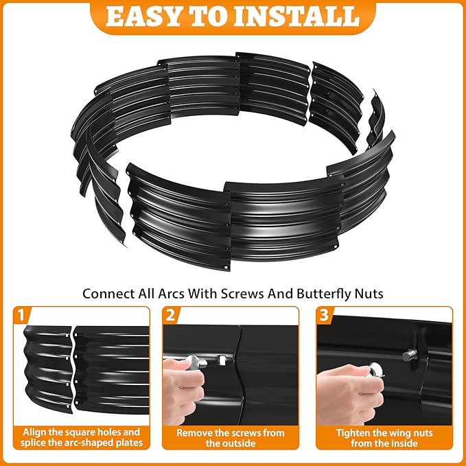 Metal Fire Pit Ring/Bonfire Fire Ring- 4 FT Diameter, 0.8 MM Thick,1 ft High, Durable and Stylish for Outdoor Fire Pits,Patios and Camping (Black, 4X4X1 ft)