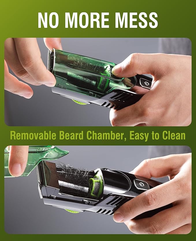 Beard Trimmer for Men: Vacuum Mustache Trimmer for Less Mess -IPX7 Waterproof- Rechargeable Electric Beard Cutting Kit with Adjustable Length Comb- Built-in Vacuum for Sideburns, Stubble