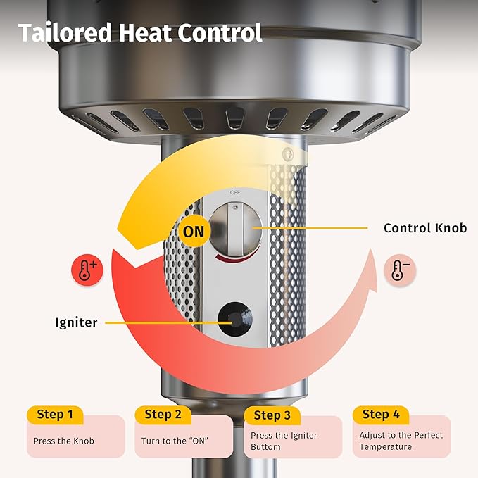 EAST OAK 55,000 BTU Propane Patio Heater with Round Table & Stainless Steel Burner, Outdoor Heater with Wheels, Ideal For Large Patios, Gardens, Outdoor Events, Commercial Use, Gray