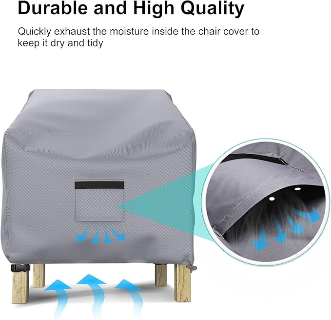 Patio Chair Covers for Outdoor Furniture Waterproof 2 Pack, Lawn Chair Covers 600D Heavy Duty Oxford Cloth, Large Covers for Lounge Lawn Deep Seat 29" W x 30" D x 36" H-Gray