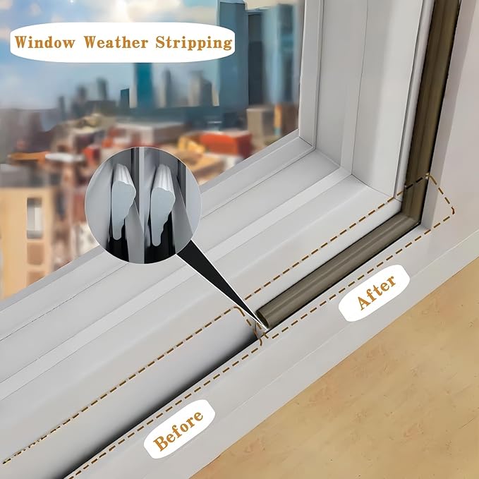 Wedge-Shape Window Weather Stripping Door Seal, 118” Foam Winter Insulation Strip for Exterior Front Door Frame Window Soundproofing Noise Cancelling Window Inserts, Brown