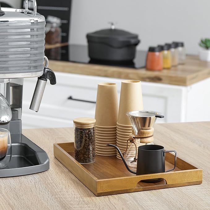 17 Inch Acacia Wood Serving Tray with Handles, Large Wooden Tray for Ottoman, Breakfast in Bed, Coffee Table, Dinner, Perfect for Living Room Bedroom Entryway and Kitchen