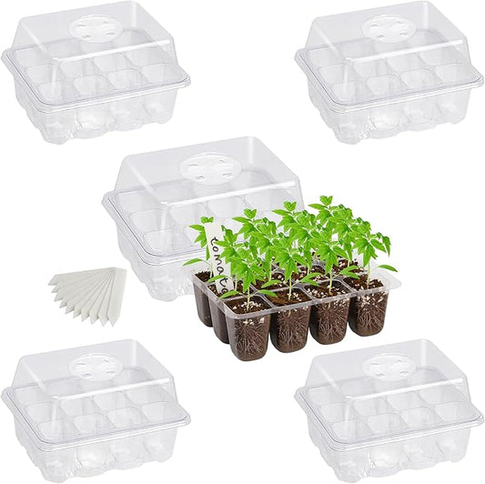 Bonviee 5-Pack Seed Starter Trays for Indoor Germination – Humidity Dome to Regulate Temperature & Humidity, Clear Tray for Root Observation, Drain Holes to Prevent Overwatering (5 Packs, Clear)