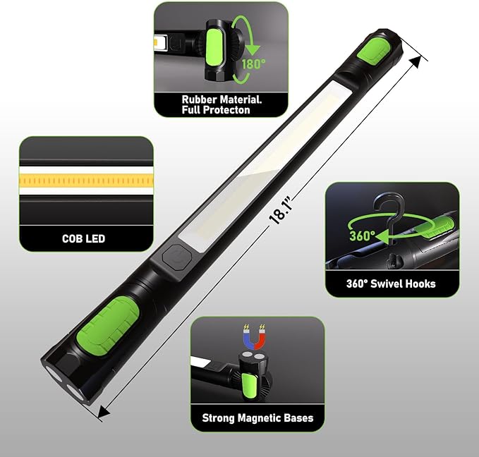 Work Light for Mechanic,3200LM LED Work Lights,5400mAh Rechargeable Magnetic Light bar,Portable Automotive Tools Cordless Underhood Light with Hooks for Car Garage Workshop Emergency,Present for Him