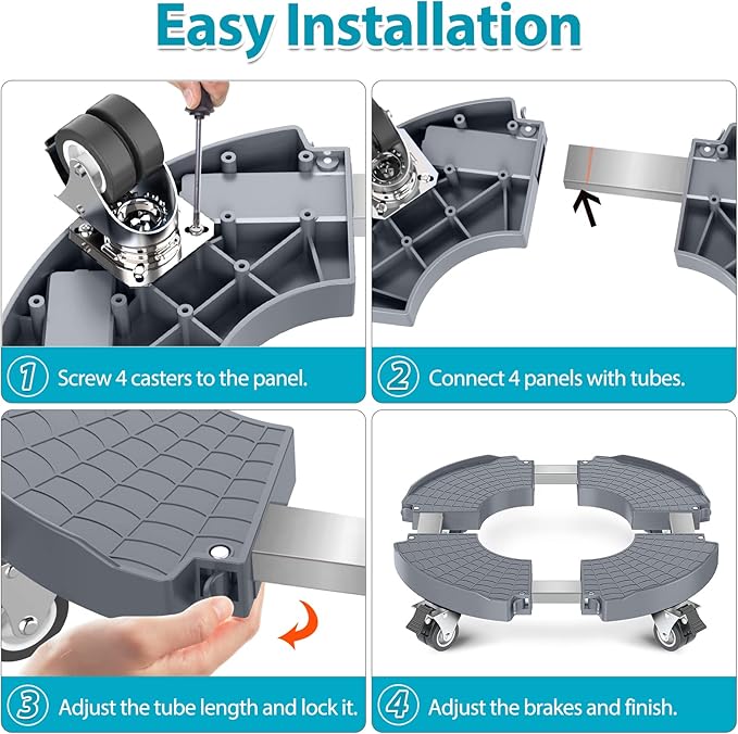 VANCASTLE Plant Caddy Plant Stand with Wheels, Heavy Duty Plant Roller Base 15-22 Inch Adjustable,Palnt Wheel Base 440 LBS, Large Potted Planter Cart Dolly for Flower Mover, Gray, 2 Pack