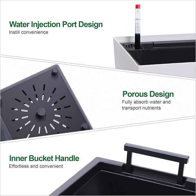 GarveeLife 22.5 in Tall Planters Set of 2, Outdoor&Indoor Black Planter Pots, High Front Porch Planter Pots with Drainage Holes&Water Level Monitor&Inner Bucket, Automatic Watering, White