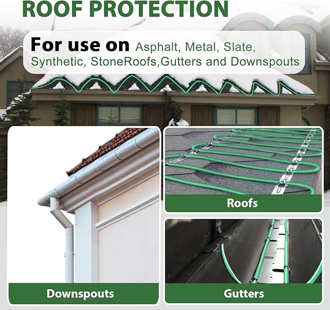 HEATIT Heat Tape for Water Pipe Freeze Protection Self-Regulating Heat Cable for Metal And Plastic Pipes Roof & Gutters De-Icing Heating Trace Tape Anti-Freeze Pipe Heater System 6ft Lighted Plug 16FT