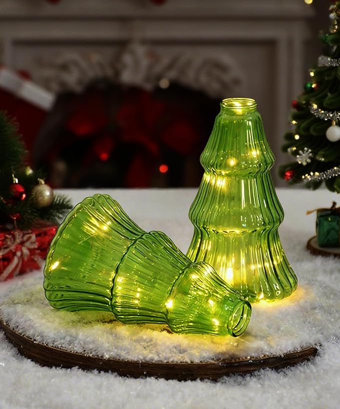 Nacome 2Pcs Tree-Shaped Glass Plant Terrarium,Planter Propagation Station Christmas Tree Decorations for Hydroponics Home Office, Unique Gifts for Plant Lovers Women Mom(Green)