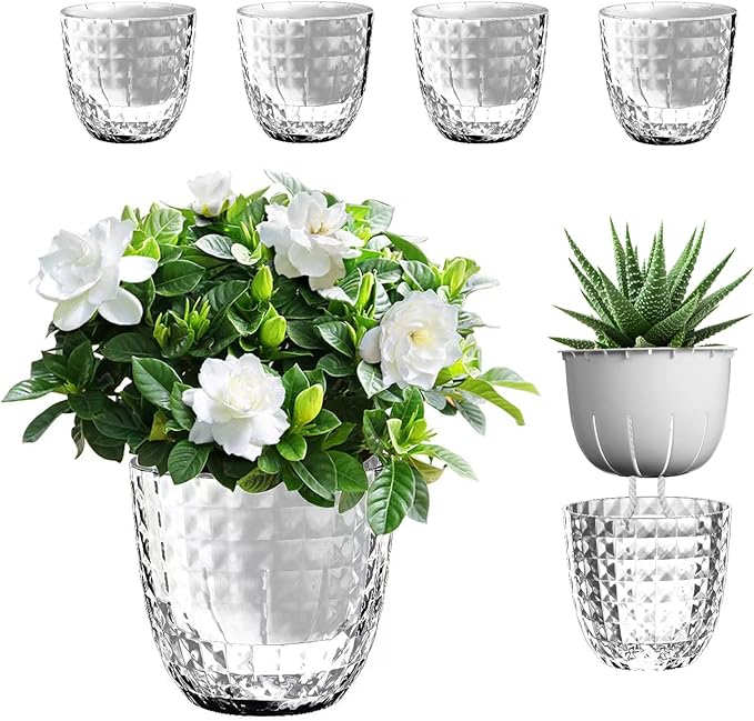 Self Watering Pots for Indoor Plants, Flower Pots, Self Watering Plant Pot-6pcs 4inch Clear