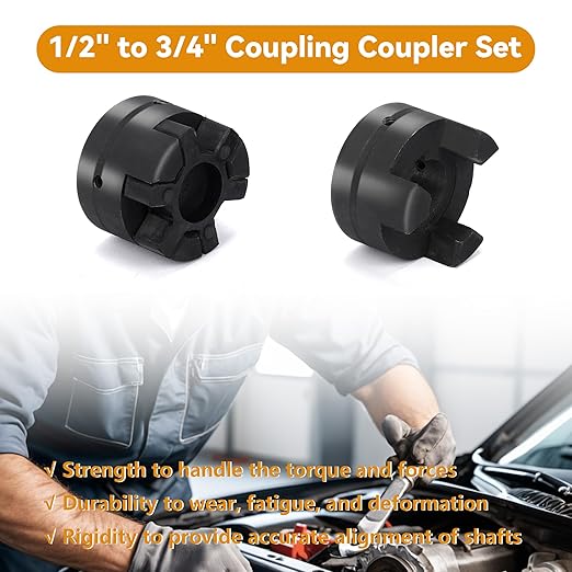 1/2" to 3/4" L075 Flexible 3-Piece L-Jaw Coupling Coupler Set & Rubber Spider, Log Splitter Pump Coupler for Log Wood Splitter Hybrid Equipment