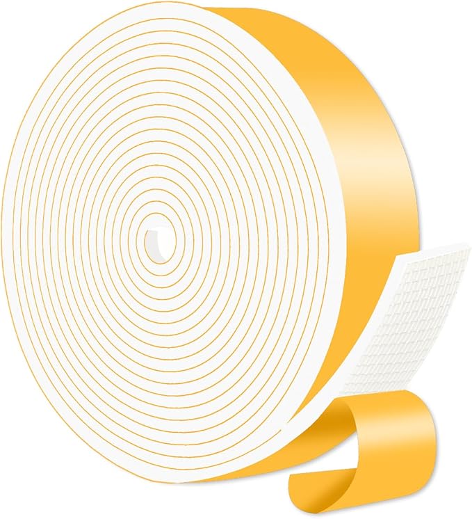 Weather Stripping,Door Insulation,Foam Weather Stripping,Strong Adhesive, Lightproof, Soundproof Foam,Door Seal Strip for Door Frame,Window Frame(White,1 in x 1/8 in x 16.5Ft)