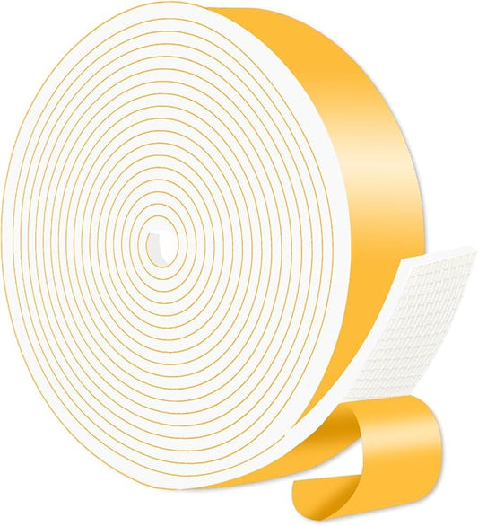 Weather Stripping,Door Insulation,Foam Weather Stripping,Strong Adhesive, Lightproof, Soundproof Foam,Door Seal Strip for Door Frame,Window Frame(White,1 in x 1/8 in x 16.5Ft)