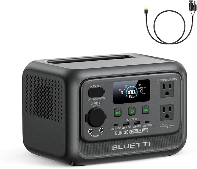 BLUETTI Solar Generator Elite 30 V2, 288Wh LiFePO4 Battery Backup 600W, AC Outlets (Power Lifting 1500W), 0-100% in 70 Min, for Camping, Road Trip, Outage (Include Solar Charging Cable)