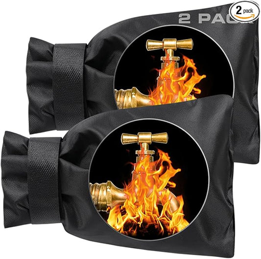 Outdoor Faucet Covers for Winter Freeze Protection - 2 Pack, Thickened Insulated Pipe Covers for Outside, Yard Maintenance Must Haves Reusable Waterproof Spigot Covers, 7.7" H x 5.9" W, Black