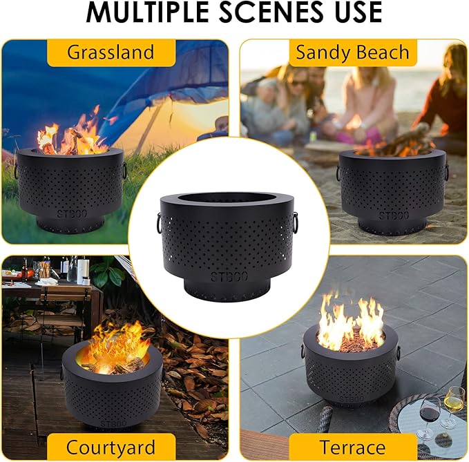 STBoo 13 Inch Smokeless Fire Pits for Outside with Portable Carrying Storage Bag, Smokeless Camping Stove, Low Smoke Outdoor Fireplace for Bonfire Picnic Backyard Cooking on Beach, Black, S