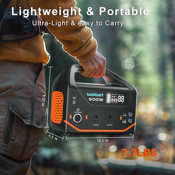 Portable Power Station 600W 293Wh Camping Lithium Battery, Portable Generator for Home Use Emergency Power Station Backup Travel Outdoor 100W PD & 120V Pure Sine Wave AC Outlet