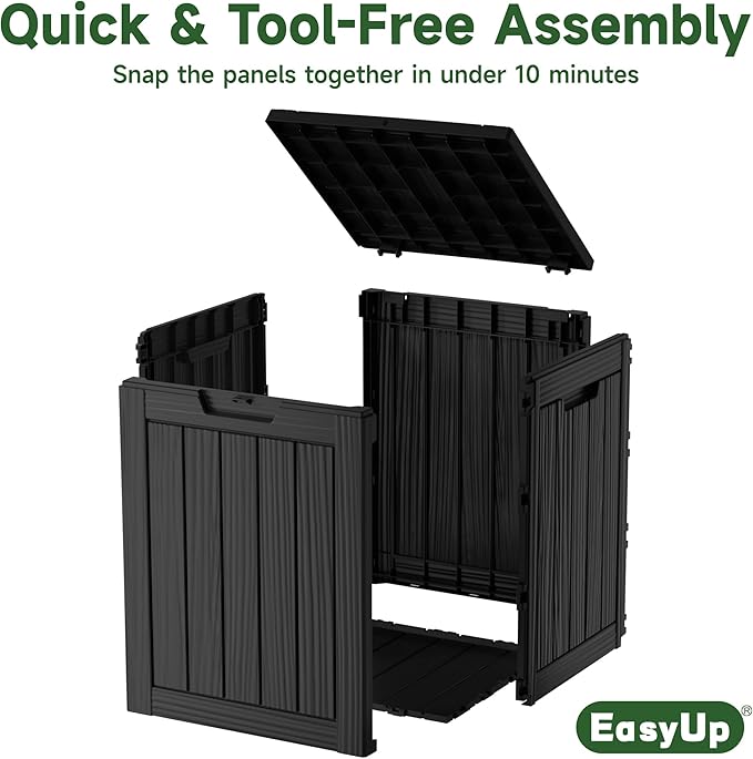 28 Gallon Outdoor Storage Box, Resin Waterproof UV-Resistant Deck Box, Reinforced Stability for Patio, Garden, and Poolside, Striped Black