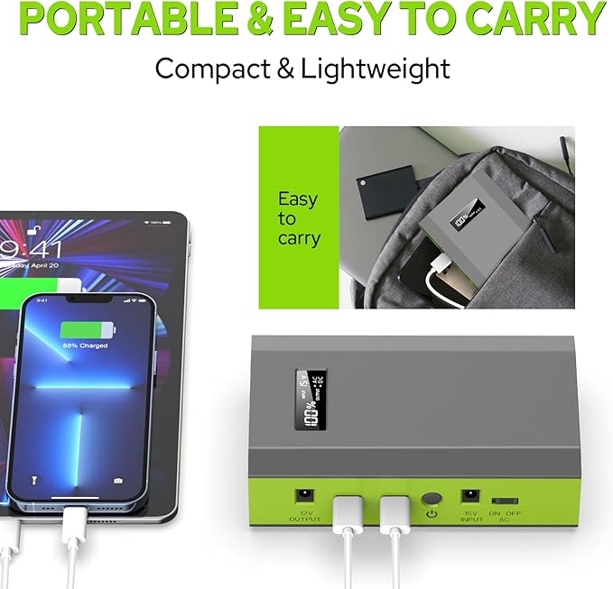 ZeroKor Portable Power Bank with AC Outlet, 65W 110V External Battery Pack 24000mAh Portable Laptop Charger Portable Power Source Backup for Outdoor Tent Camping Home Office Smart Devices -Green