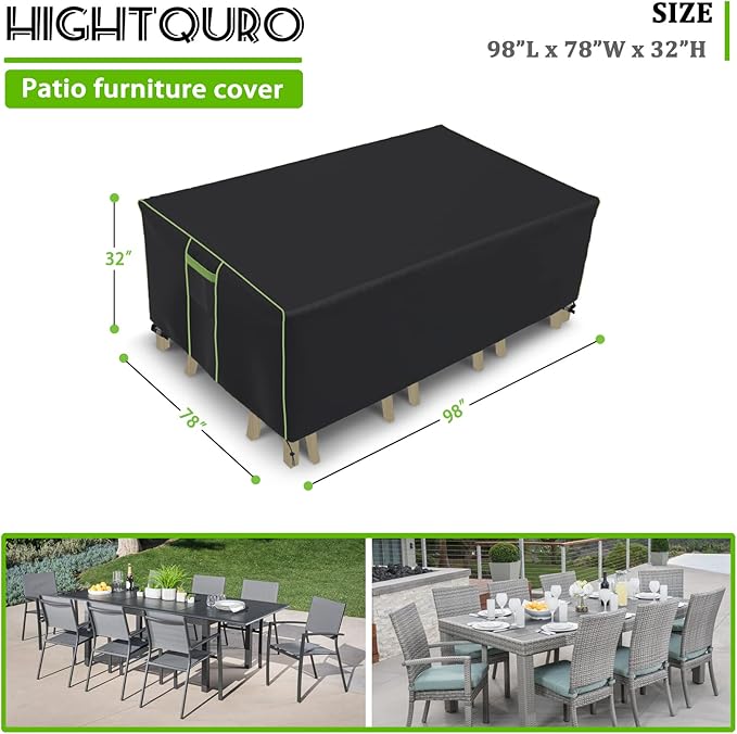 Patio Furniture Covers Waterproof, Heavy Duty 600D Outdoor Furniture Covers for Outside Sectional Sofa Set,Tear Resistance and Anti-UV, 98"L x 78"W x 32"H, Black with Green Piping