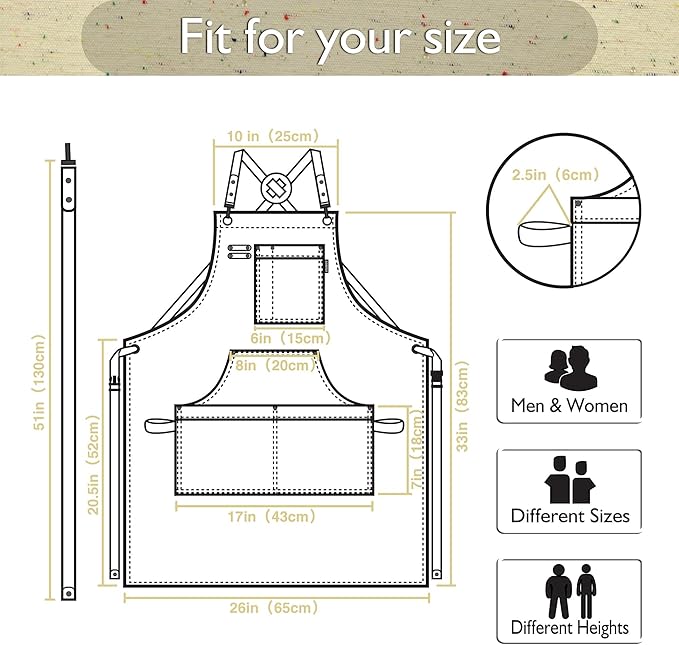 Work Aprons with Multiple Pockets, Waterproof Canvas for Cooking, Painting, Crafting, Gardening, Sizes M to XXL, Colorful Spots