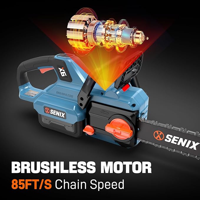 SENIX Chainsaw|60V 16" Battery Chainsaw|Brushless Electric Chainsaws|Cordless Chain Saw with 4Ah Battery & Charger|Garden Tool for Trees, Pruning, Branch Trimming, Best Gifts for Man, CSX6-M