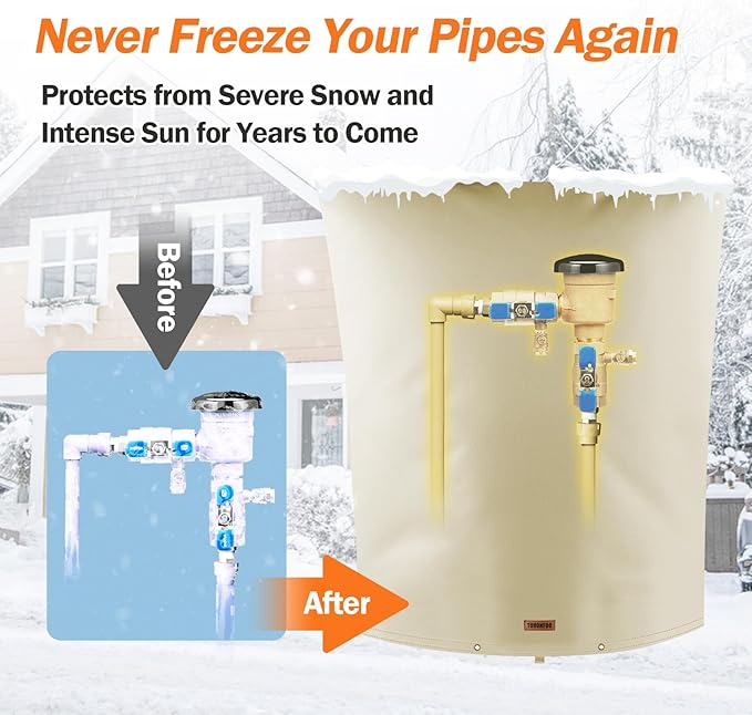Backflow Preventer Pipe Insulation Cover (5°F) - Irrigation Sprinkler Valve Insulated Pouch - Water Well Pump Cover - Sturdy 5 Layers for Winter Freeze Protection, 24" W x 30" H, Beige