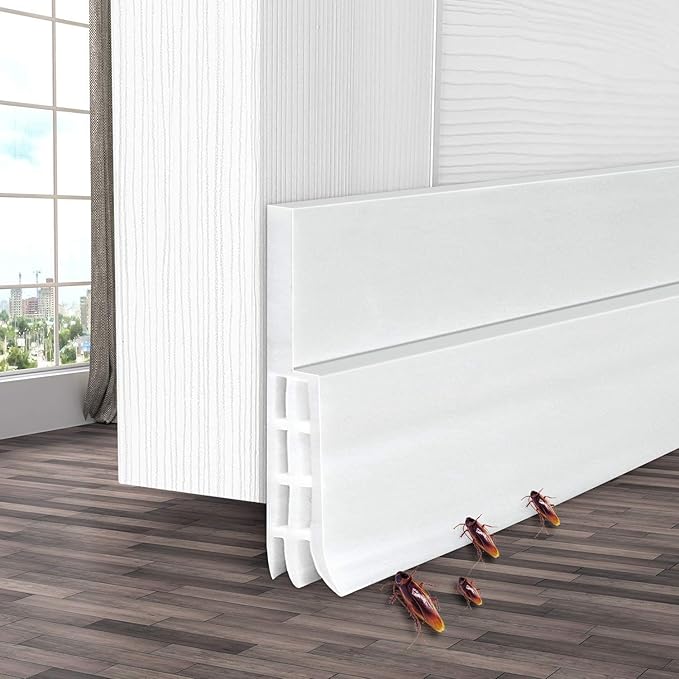 Ohuhu Door Draft Stopper Seal Strip, Door Sweep Under Door Weather Stripping Noise Blocker Gap Filler Bottom, Draft Guard Dust Wind Block for Winter Garage Exterior Interior Doors( 118"L x 2"W, White)