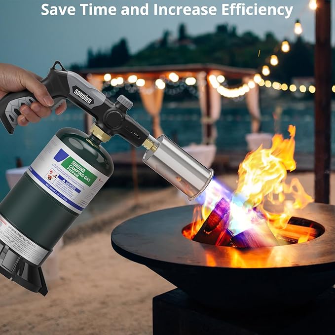 Sondiko Powerful Grill & Cooking Propane Torch L8010 with Gas Cylinder Stand Base, Sous Vide, Campfire Starter, Adjustable Wood Torch Burner for Searing Steak, BBQ, Welding (Propane Tank Not Included)