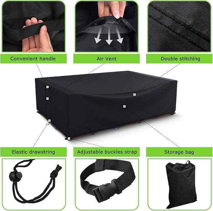 Patio Furniture Covers Waterproof, Heavy Duty 600D Outdoor Furniture Covers for Outside Sectional Sofa Set,Tear Resistance and Anti-UV, Black,126"L x 64"W x 28"H