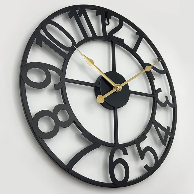Large Outdoor Clock, Silent Non-Ticking Battery Operated Outdoor Wall Clock, Black Modern Metal Wall Clock for Patio, Porch, Pool Area, Kitchen, Bedroom, Living Room, Farmhouse Decor - 20 Inch