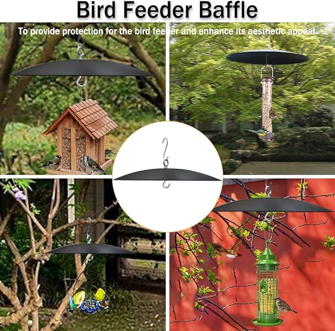 2 Pack Bird Feeder Baffle, Metal Rain Guard for Bird Houses Outside,13 inch Metal Hanging Baffle Weather Cover for Outside