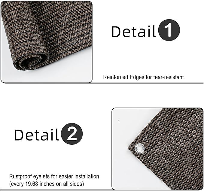 SUNLAX 2'6''x10' Brown Balcony Privacy Screen Fence Windscreen Cover Fabric Shade Netting Mesh Cloth with Grommets UV Protection for Patio, Backyard, Porch, Railing Shield 90%