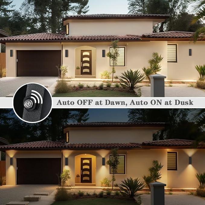 SHIMR Outdoor Wall Lights Dusk to Dawn 2 Pack, ETL Listed Outdoor Light Fixture Wall Mount, Aluminum Anti-Rust Up and Down Outside Lights for House Porch Garage Patio, LED Bulbs Include