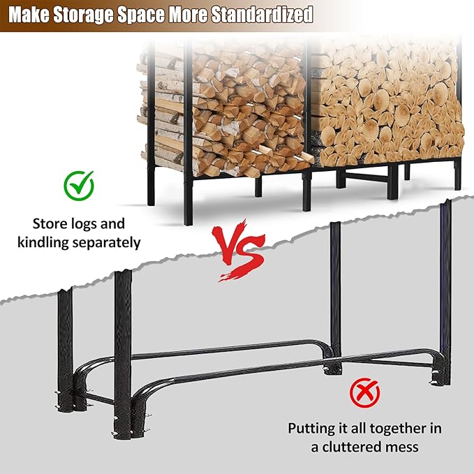 KYATE 4ft Firewood Rack Outdoor with Cover Fireplace Wood Storage Heavy Logs Stand Stacker Holder Strong Lumber Racks Outside for Courtyard Patio