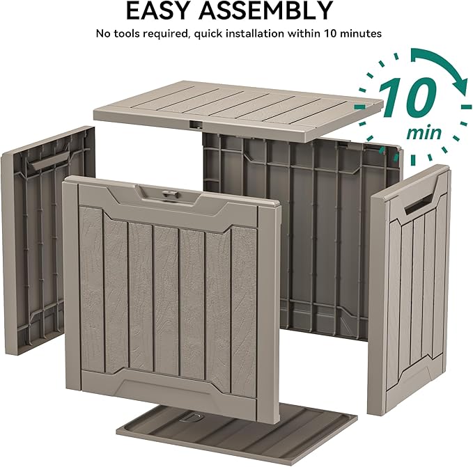 YITAHOME 31 Gallon Resin Deck Box Outdoor Storage Box and Waterproof Package Delivery Box with Lockable Lid forPatio Furniture, Garden Tools, Pool Supplies, Taupe