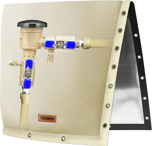2-Way Opening Backflow Preventer Pipe Insulation Cover (5F) - Irrigation Sprinkler Valve - Water Well Pump - Sturdy 5 Layers for Winter Freeze Protection (30" W x 30" H, Beige)
