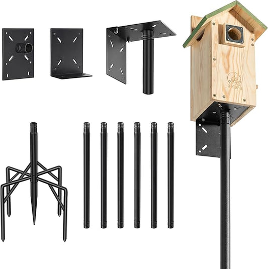 108 Inch Heavy Duty Birdhouse Pole Stand with Reinforced 5-Prong Base – Rustproof Birdhouse Stand for Bluebird Houses, Smart Bird Feeders & Weather Stations for Backyard, Patio, Garden, Lawn