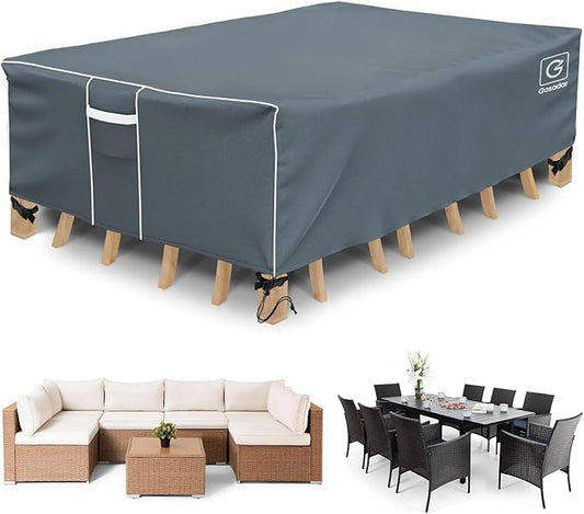 Gasadar Rectangular Patio Furniture Covers, Waterproof Outdoor Furniture Cover for Outdoor Dining Table and Chairs General Purpose, 600D Heavy Duty, 98" L x 78" W x 28" H, Grey