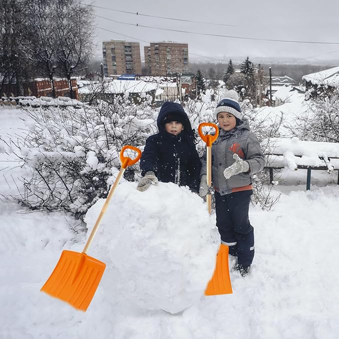 Snow Shovels for Kids, 3PCS 34" Long Plastic Kids Snow Shovel, Gifts for Boys and Girls Age 5-12 Birthday Christmas(Orange)