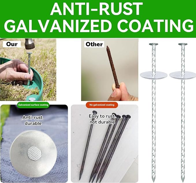 10 Inch Landscape Stakes, Galvanized Metal Garden Stakes, Landscape Edging Anchoring Spikes Stakes, Camping Stakes Tent Pegs for Artificial Turf, Paver Edging, Weed Barrier (40 Pack)