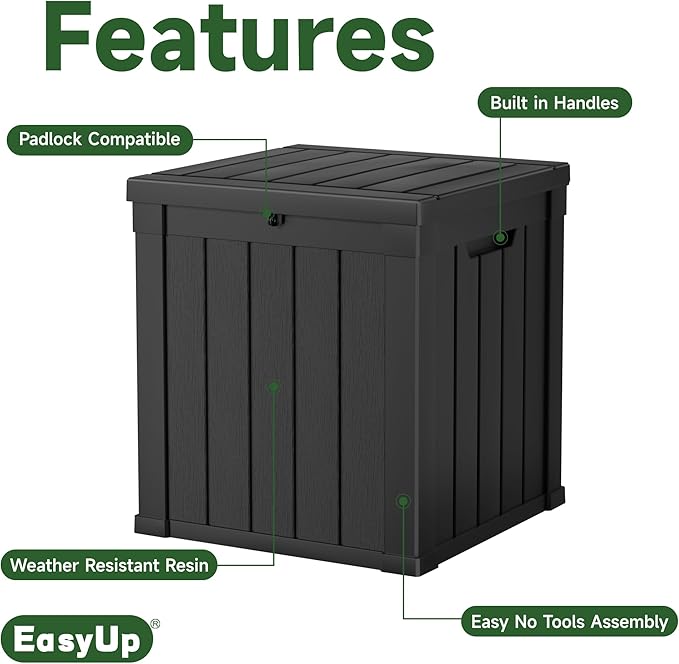 50 Gallon Outdoor Storage Box, Resin Waterproof UV-Resistant Deck Box, Reinforced Stability for Patio, Garden, and Poolside, Striped Black