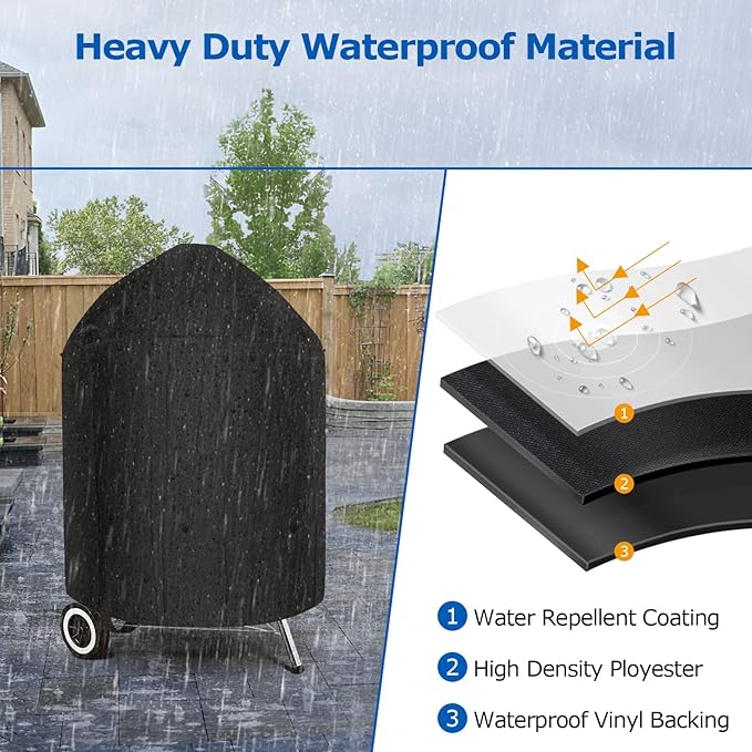 SunPatio Heavy Duty Waterproof Grill Cover Compatible for Weber, Big Green Egg, Char-Broil 22 Inch Charcoal Kettle Grills, Outdoor FadeStop BBQ Cover, Compared to Weber 7150, 27.5" Dia x 38" H