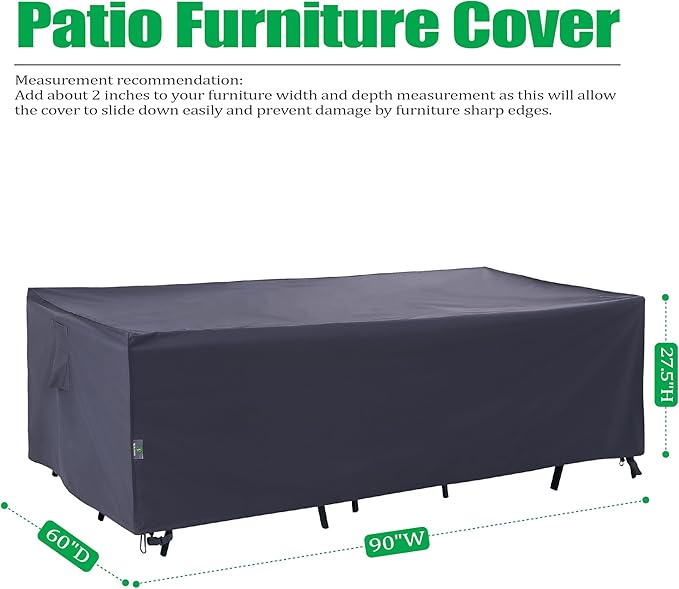 F&J Outdoors Patio Furniture Covers, Waterproof UV Resistant Rip-stop Cover for Outdoor Furniture, Grey, 90"Wx60"Dx27.5"H
