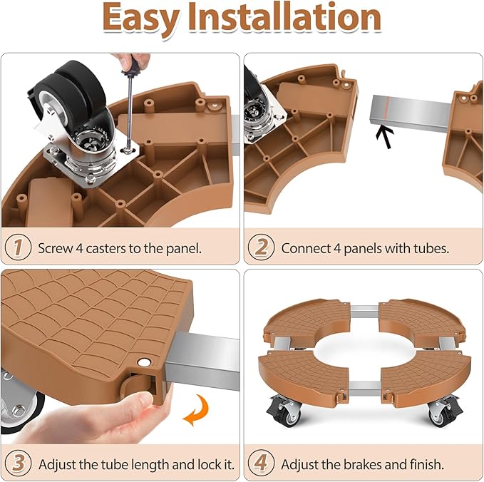 VANCASTLE Plant Caddy with Lockable Wheels Heavy Duty 450lbs Capacity, 15-22 Inch Adjustable Plant Stand with Wheels Rolling base, Plant Dolly for Flower Pot Mover Indoor Outdoor, Khaki, 2 Pack
