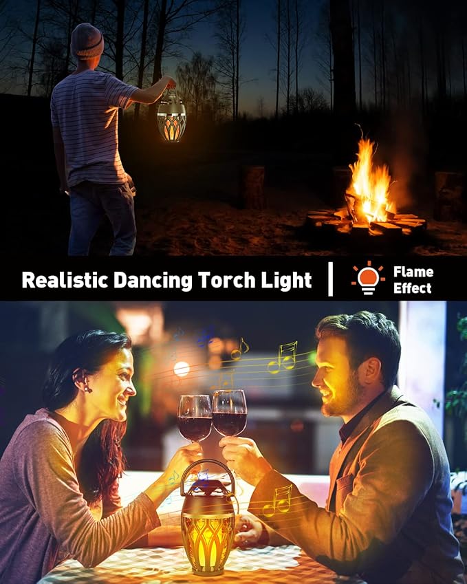 2 Pack Outdoor Bluetooth Speakers,Wireless Speaker with LED Flame Speaker BT 5.0,Waterproof Torch Lantern for Patio Pool Party,Gifts for Women Men